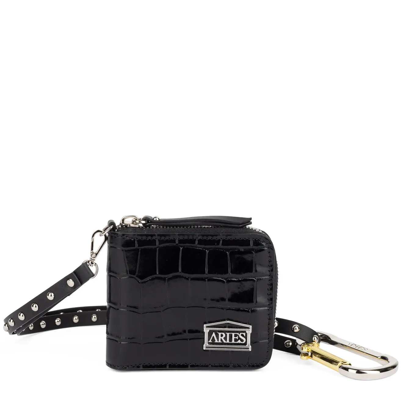 Aries Croc Studded Bobby Wallet Black