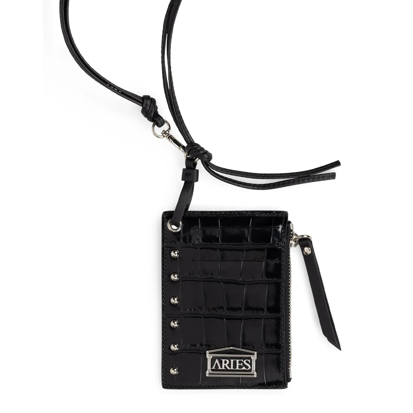 Aries Croc Studded Card Holder Black