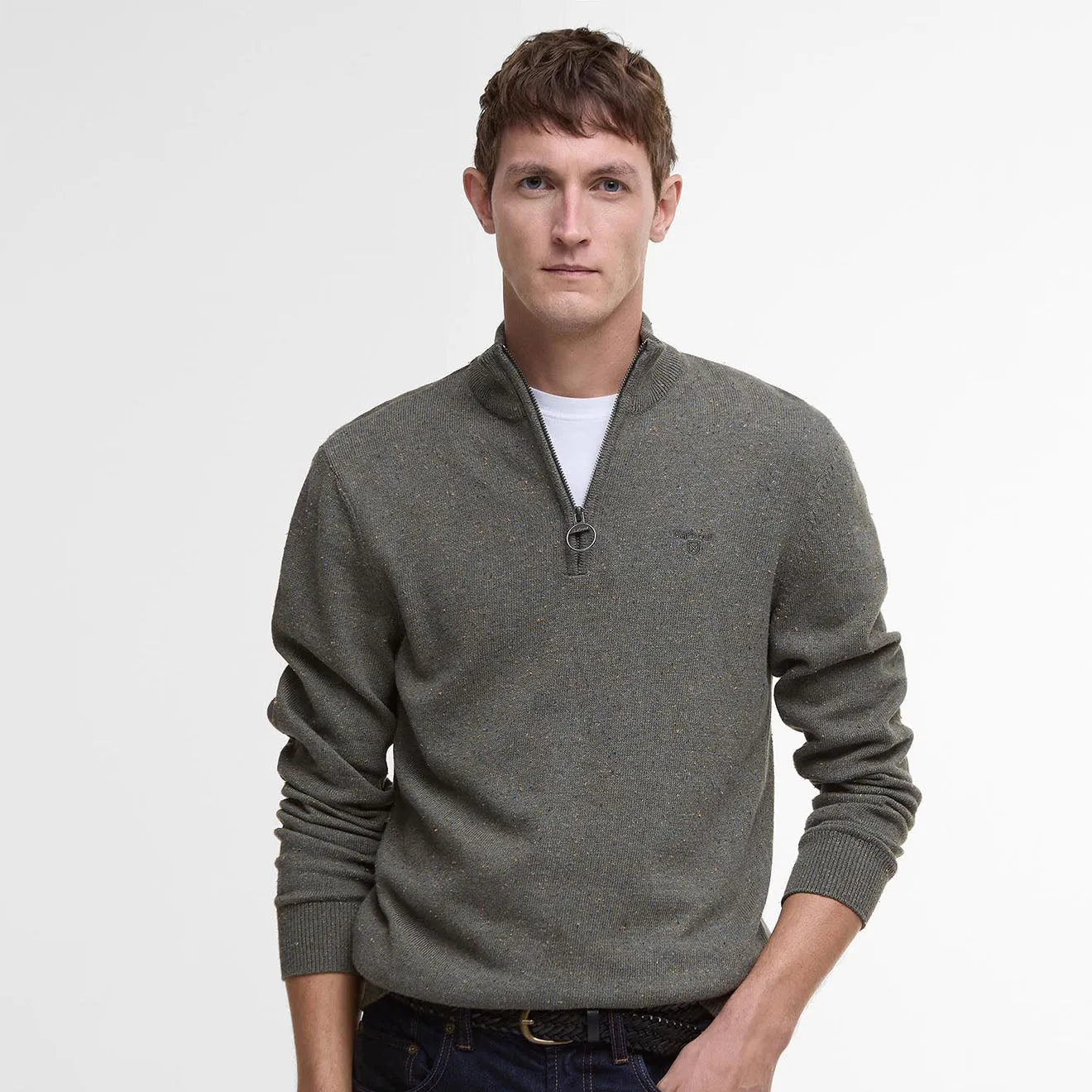 Barbour Cotton Tainsbury Half Zip Sweater Olive