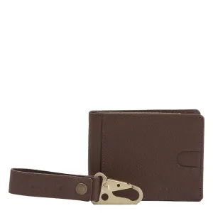 Barbour Padbury Leather Wallet & Fob Gift Set Dark Brown
