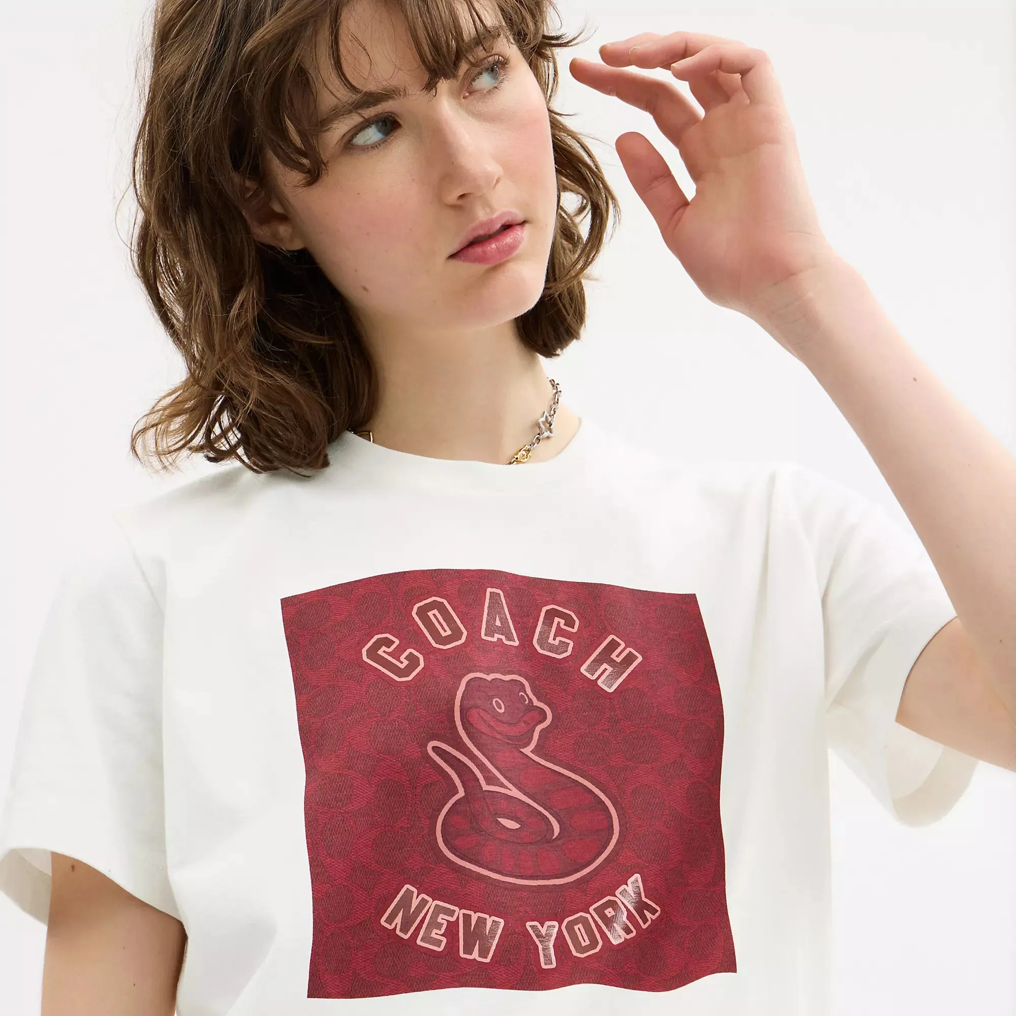Coach Outlet New Year Signature Square T Shirt In Organic Cotton With Snake Graphic