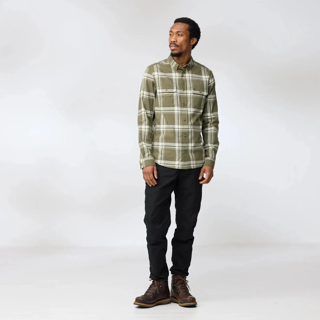 Fjallraven Ovik Lite Flannel Shirt Laurel Green / Chalk White