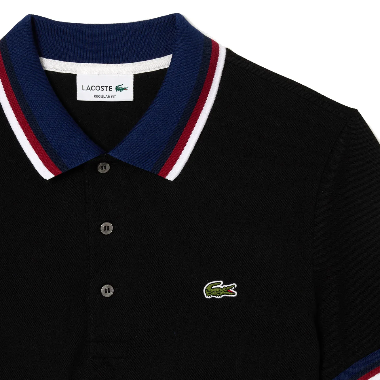 Lacoste Regular Fit Cotton Pique Contrast Collar Polo Shirt Black