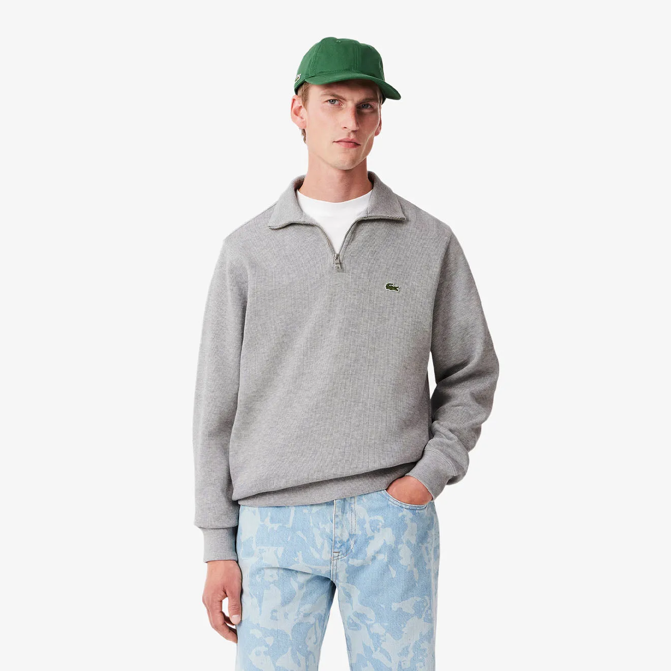 Lacoste Zip-Up High Neck Interlock Sweatshirt Light Heathered Grey