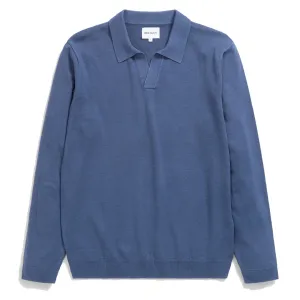 Norse Projects Leif Cotton Linen LS Polo Shirt Calcite Blue