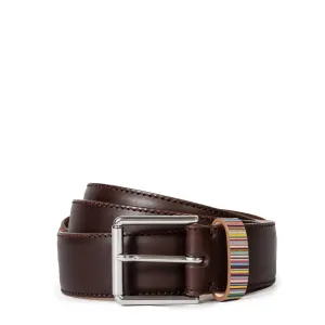 Paul Smith Leather Belt With Signature Stripe Keeper Dark Brown