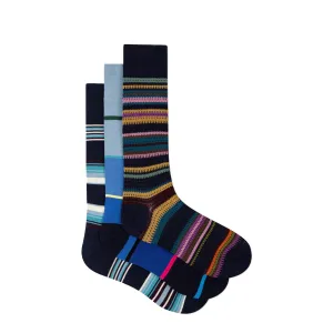 Paul Smith Stripe Socks Three Pack Navy Mix