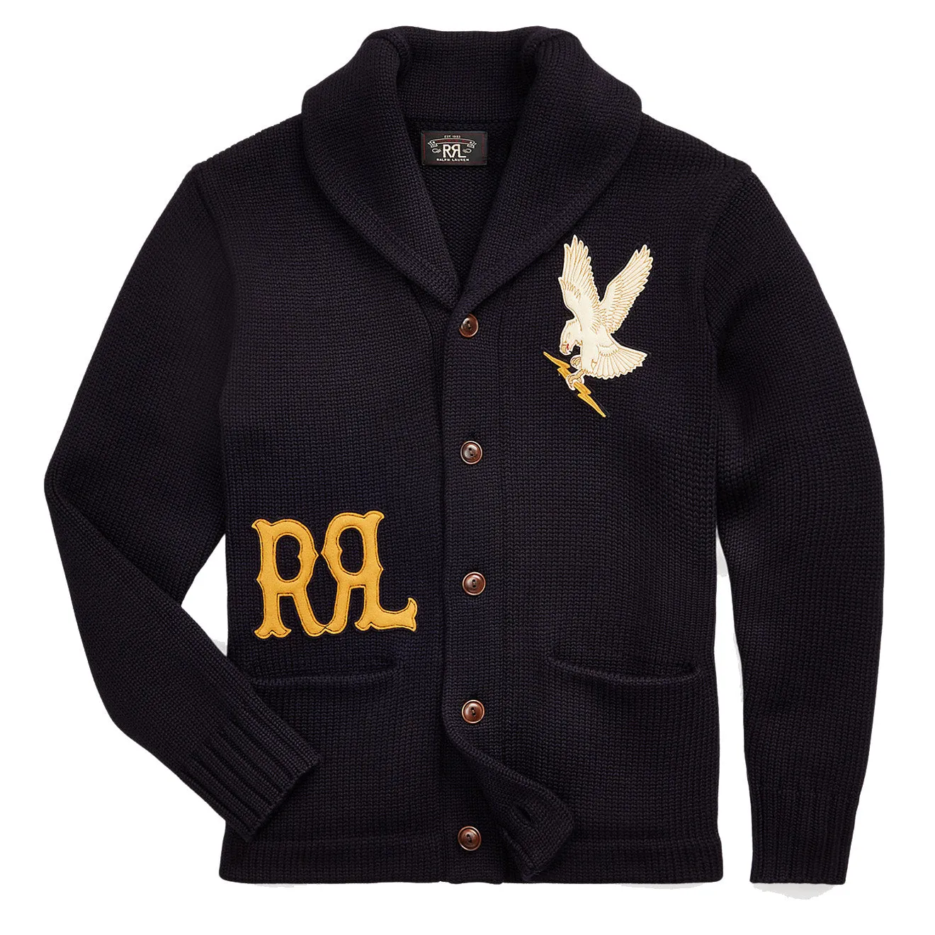 RRL by Ralph Lauren Appliqued Wool Cardigan Navy