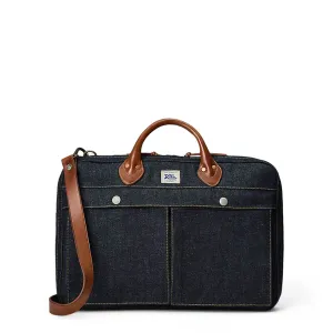 RRL By Ralph Lauren Leather-Trim Indigo Denim Briefcase Indigo