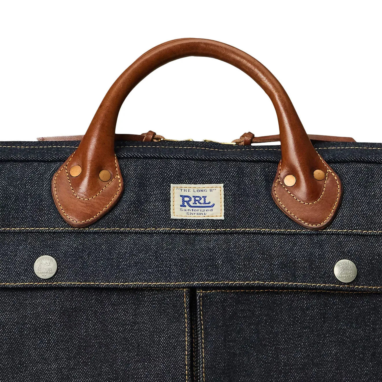 RRL By Ralph Lauren Leather-Trim Indigo Denim Briefcase Indigo