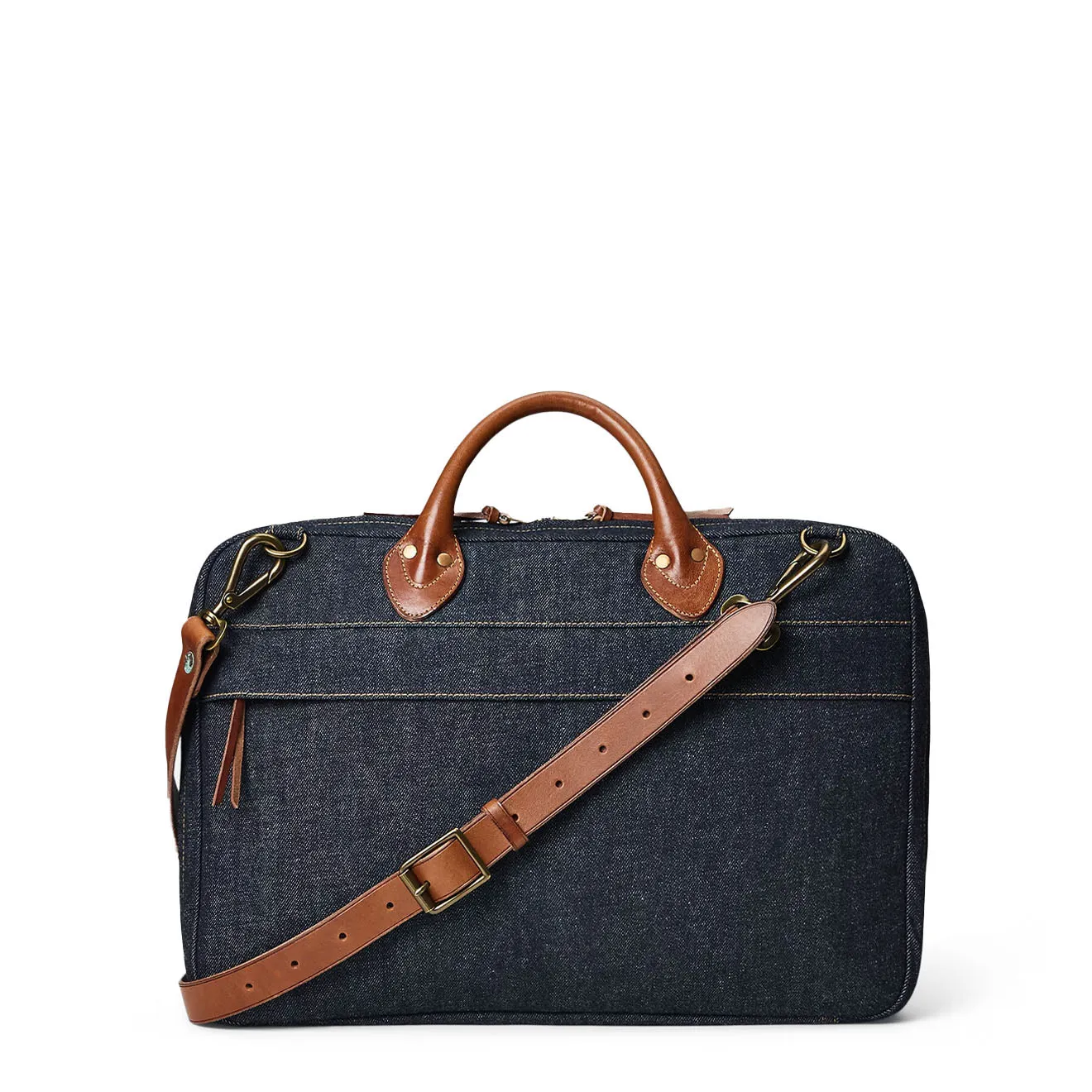 RRL By Ralph Lauren Leather-Trim Indigo Denim Briefcase Indigo