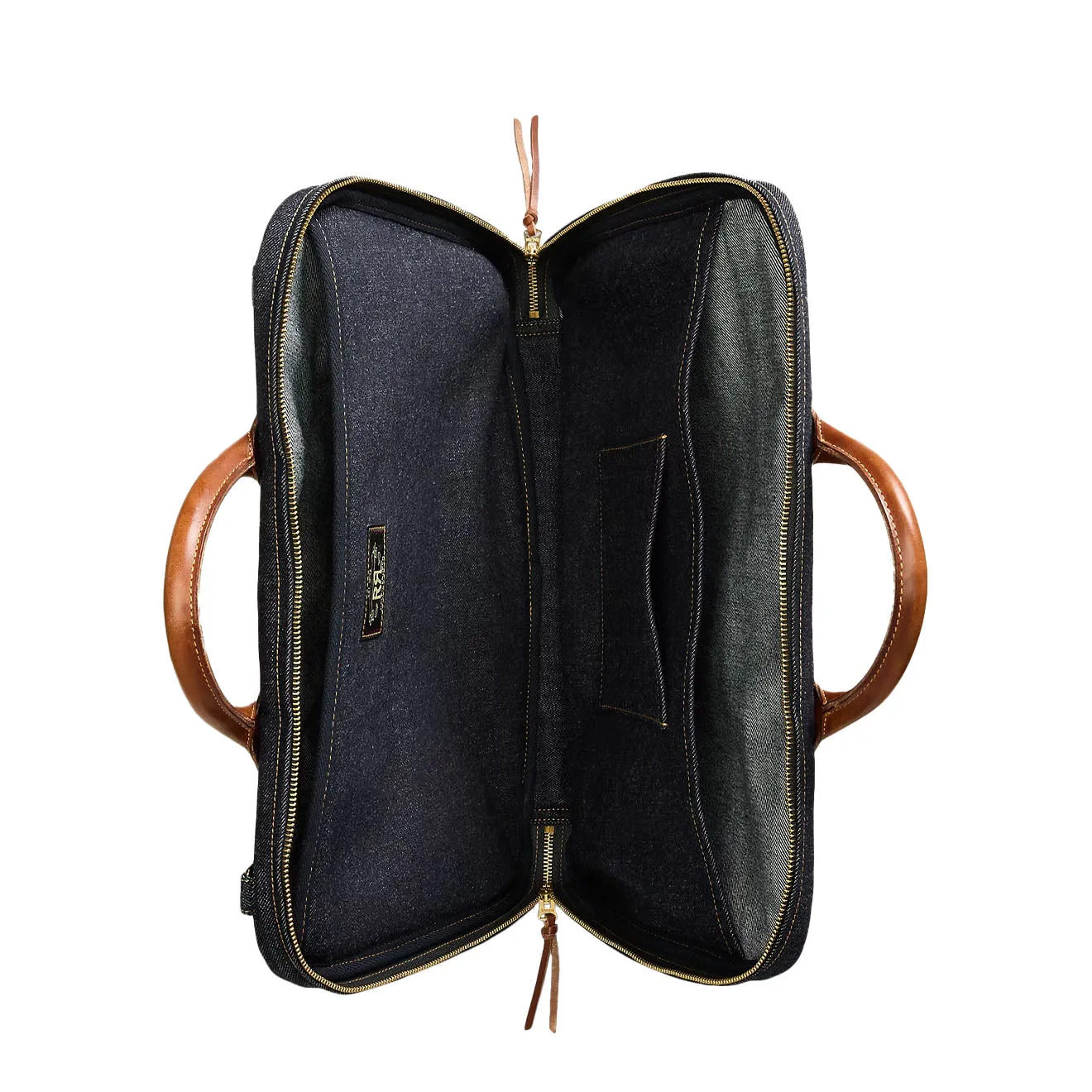 RRL By Ralph Lauren Leather-Trim Indigo Denim Briefcase Indigo