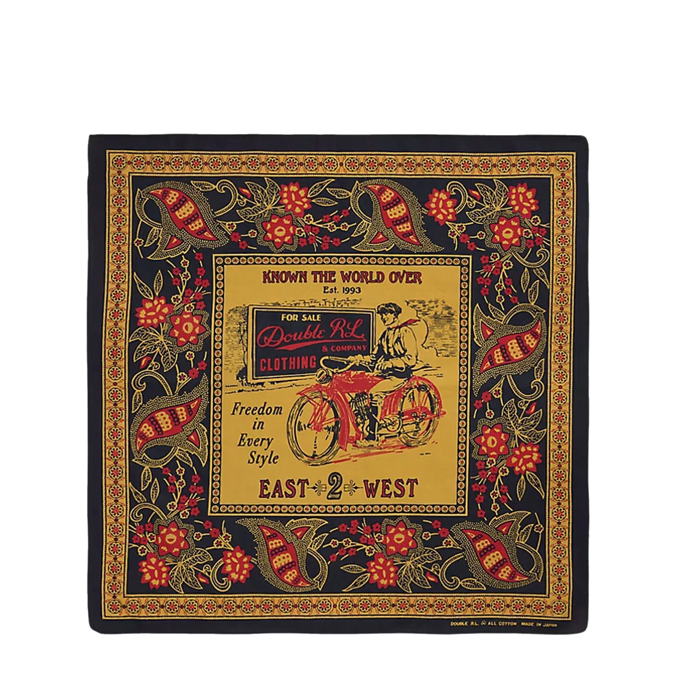RRL By Ralph Lauren Motorcyclist-Print Cotton Bandanna Navy/Yellow/Red