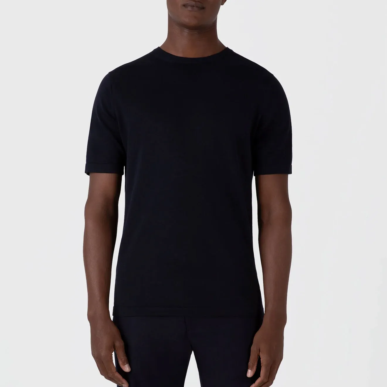 Sunspel Sea Island Crew S/S Knitwear Light Navy