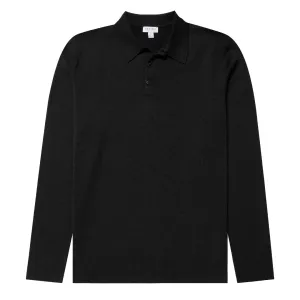 Sunspel Sea Island L/S Polo Knitwear Black