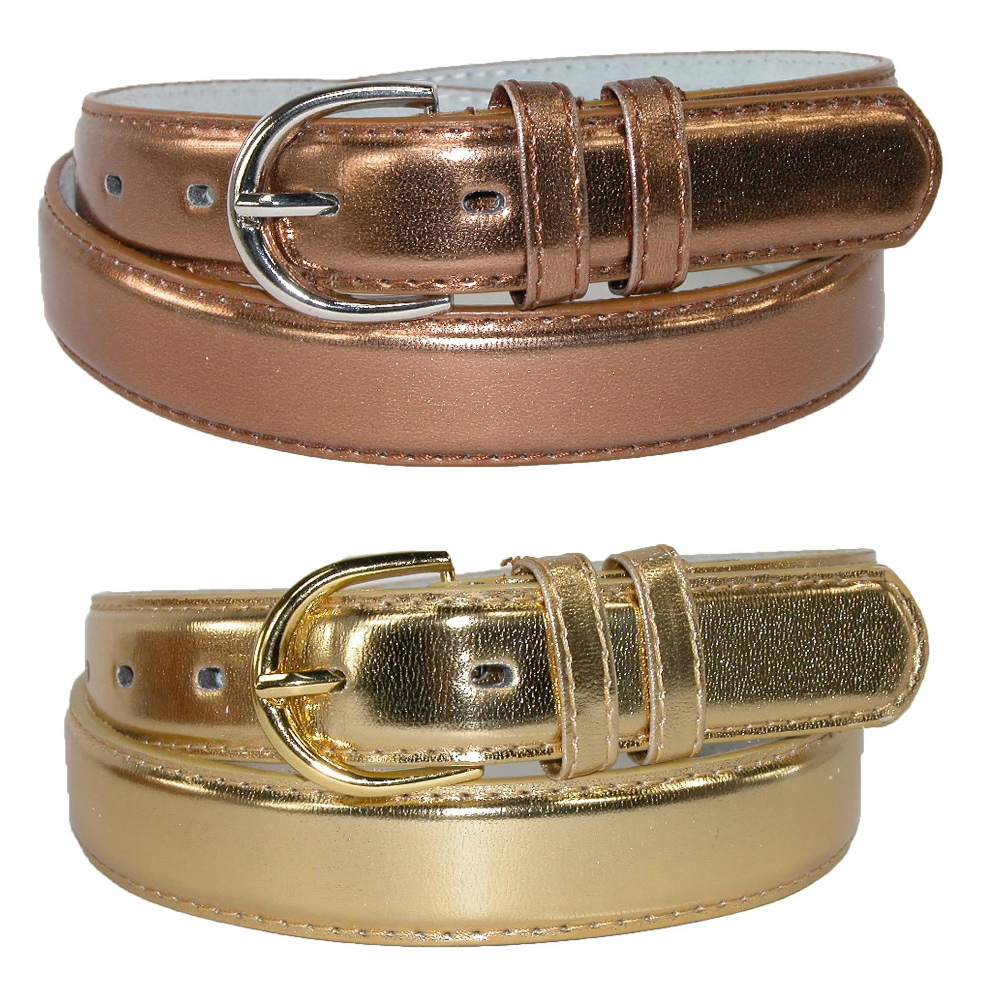 Women's Leather Metallic Dress Belt (Pack of 2 Colors)