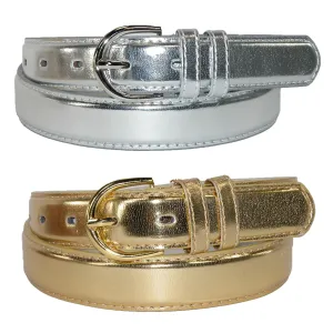 Women's Leather Metallic Dress Belt (Pack of 2 Colors)