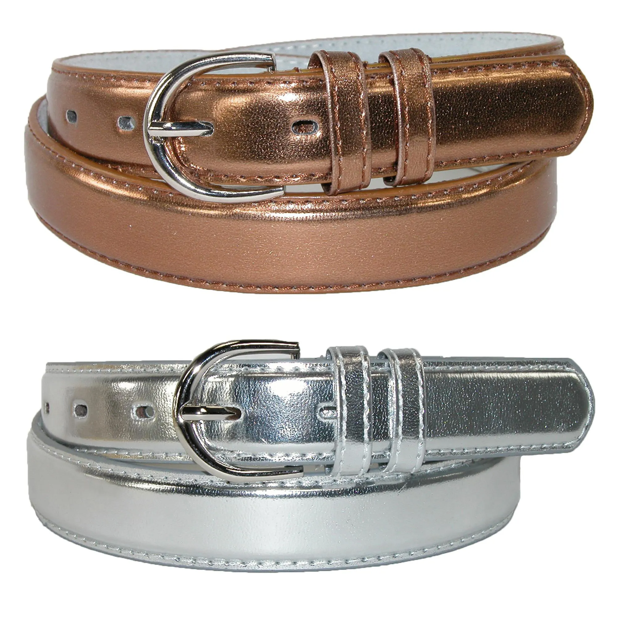 Women's Leather Metallic Dress Belt (Pack of 2 Colors)